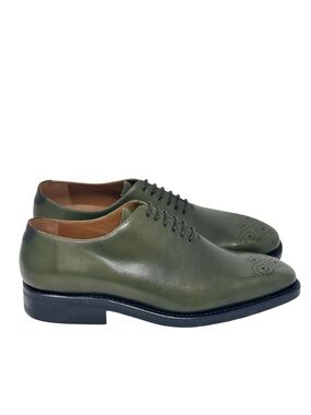 Dapperfam Men's Olive Green Leather Oxford Shoes Size 10.5 Lace up